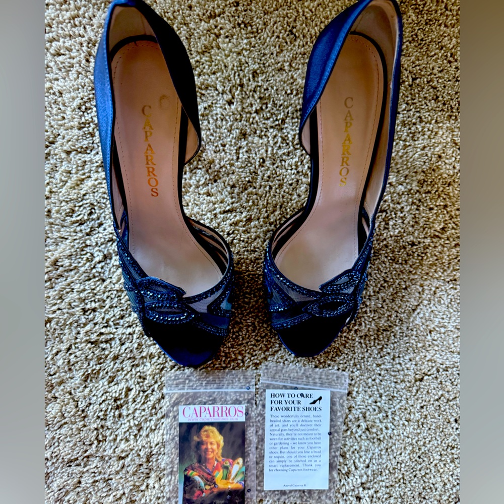 Caparros Navy Peep-Toe Heels